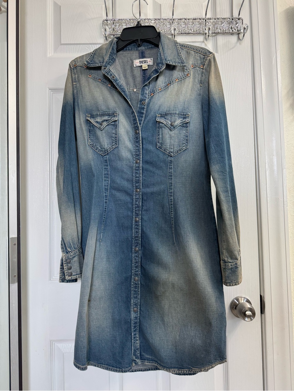 Light Wash Vintage slim Waiste Blue Denim Shirt Dress / dress fashion jacket